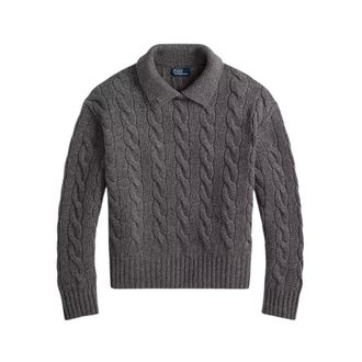 Polo Ralph Lauren Truien & Vesten, Dames, Grijs, M, Wol, Pullover van wol-cashmere met kabels en polokraag
