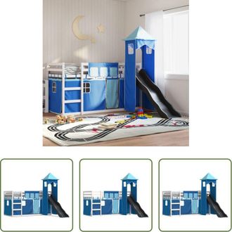 vidaXL Letto a castello per bambini - Letto a Castello con Scivolo e Tende Blu 90x200 cm