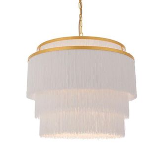 Loops Gold Multi Arm Ceiling Pendant Light - White Tassels - Diffused Light Effect in Clear