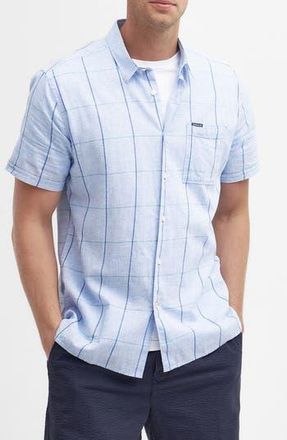Barbour Swaledale Check Short Sleeve Linen & Cotton Button-Up Shirt in Blue at Nordstrom Rack, Size Xx-Large