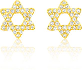 Suzy Levian 14K Yellow Gold.13 cttw Diamond Pave Star Of David Stud Earrings