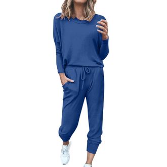 Generic Tracksuit Womens Full Set Two Piece Outfit Long Sleeve Crewneck Pullover Tops and Long Pants Tracksuit Tops and Jogging Bottoms with Pockets Two Piece