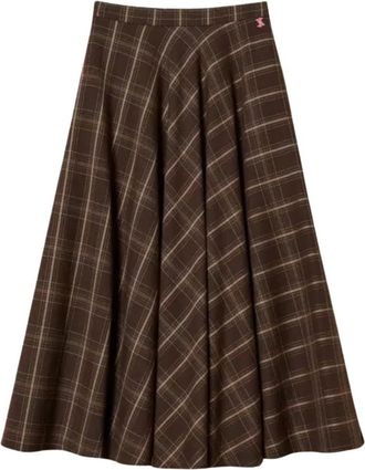 Twinset Myfo Lange Flanellen Geruite Rok - Dames - Midirokken - Bruin - M - Rokken