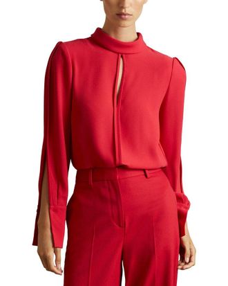 Reiss Cherry Long Sleeve Shoulder Top