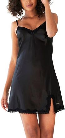 Lascana Lace Trim Satin Nightgown in Black at Nordstrom, Size 10