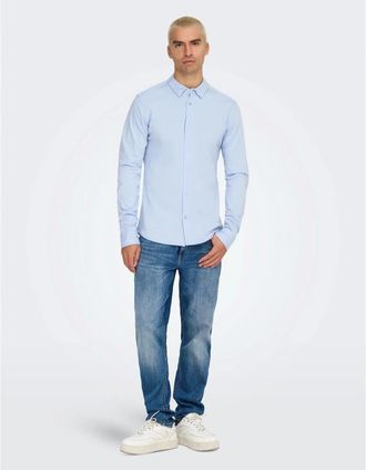 Only Mens Regular Fit Long Sleeve Shirt - Blue - Size: 38/Regular