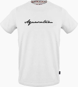 Aquascutum Mens Crew Neck Ribbed Collar Short Sleeve Jersey T-Shirt - White - Size: 2X large
