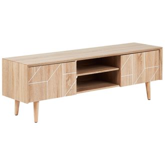 Beliani Beliani - Mueble Tv Madera Clara 150 X 39 Cm 2 Armarios Estantes Gesti&oacute;n Cables Franklin