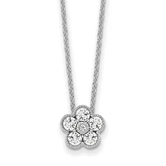 Diamond2Deal 14k Gold 1/2 Ct Lab Grown Diamond Floral Pendant Necklace 18 Clarity VS, Color D-E
