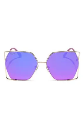 DIFF Eyewear 61mm Dawn Geometric Sunglasses in Gold Fuschsia Mirror at Nordstrom Rack