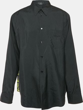 Versace Black Silk Blend And Printed Mesh Button Front Shirt