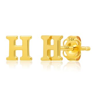 MAX + STONE 14k Yellow or White Gold Small Script Initial Letter Stud Earrings