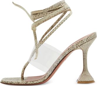 Amina Muaddi Sandali in pelle con tacco 115mm - Toni neutri