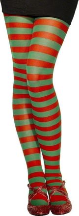 Generic Crazy Chick Red and Green Striped womens tights, Ideal for Christmas, Santas elf tights