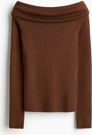 H&M Off-the-shoulder Jumper in Brown at Nordstrom, Size Xx-Large