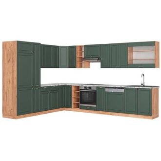 Vicco Cocina Esquinera Fame-line, Green-gold Country/gold Power Roble, 347 X 257 Cm, Et M&aacute;rmol