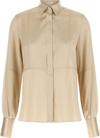 Brunello Cucinelli Beige Silk Womens Blouse
