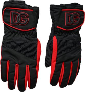Dolce & Gabbana Black Red Nylon Wrist Length Mens Gloves