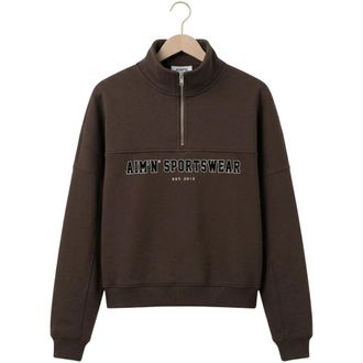 Aim'n Varsity Sweat Half Zip - Dames - Vesten met rits - Bruin - M - Hoodies & sweatvesten