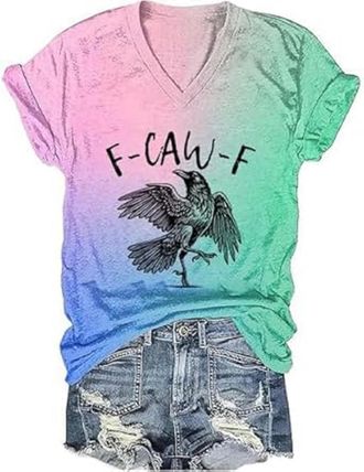 Generic F Caw F Crow T-Shirt V-Neck T-Shirt Crow Shirt for Women Men Tee (Blue XXL)
