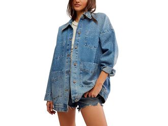 Free People Avery Denim Jacket Womens Sweater Got The Blues : MD (Womens 8-10), Cotton/Denim