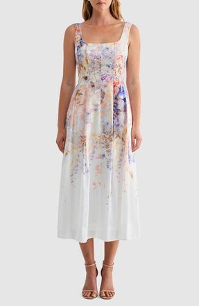Mila Mae Print Pleated Sleeveless Maxi Dress in White Floral at Nordstrom, Size X-Small