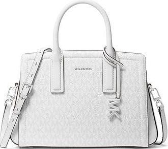 Michael Kors Laila Small Satchel Satchel Womens Handbags Optic White/Aluminum, Polyester/Twill