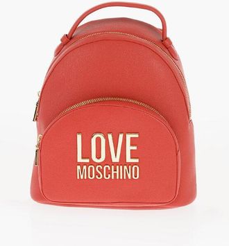 Moschino LOVE Solid Color Faux Leather Backpack with Golden Logo size Unica