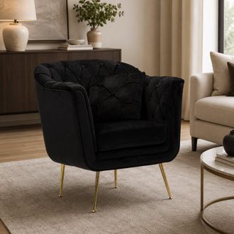 Dmora Poltrona Turtuk, Con Coj&iacute;n, Reposabrazos, Estructura Color Oro, 88x83x91h Cm Negra