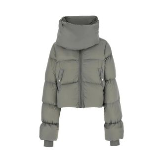 Rick Owens Jassen, Dames, Grijs, S, Leer, Funnel Neck Jacket
