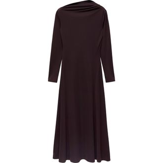 Mango Asymmetric Neck Long Sleeve Midi Dress in Brown at Nordstrom Rack, Size 6
