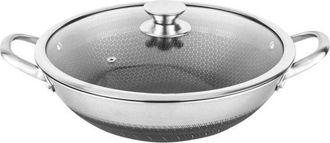 OEM Wok 32cm - Cheffinger - Inox - Recubrimiento En Panal - Tapa De Cristal - Antirayaduras