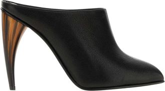 Alexander McQueen Horn Heel Mule - Dames - Muiltjes - Zwart - 41 EU - Leer - Schoenen