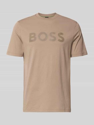 HUGO BOSS Regular Fit T-Shirt aus reiner Baumwolle Modell TS_STRUCTURE LOGO 1027473 in Sand, Gr&ouml;&szlig;e XXXL