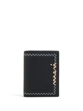 Marni logo-embroidered leather wallet - men - Calf Leather - One Size - Black