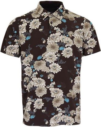 Lords of Harlech Pietro Stretch Cotton Polo Shirt Serious Floral in Serious Floral Black at Nordstrom, Size Xx-Large