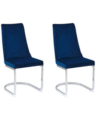 Beliani Set Di 2 Sedie Da Pranzo Cantilever In Velluto Blu Altoona