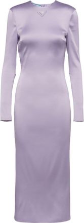 Prada logo-plaque satin midi dress - women - Nylon/Satin - 44 - Purple