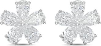 Diana M. Jewels 14kt White gold 8.00cts lab grown Pear shaped diamond flower cluster stud earrings