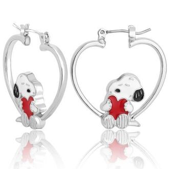 Peanuts Snoopy Heart Hoop Earrings in Silver at Nordstrom