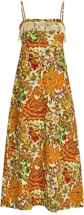 Alemais Alemais Lana Floral-print Fringed Linen Midi Dress - Multicoloured - 10 (UK10 / S)