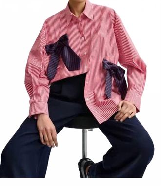 Essentiel Jiwi Bowties Shirt Top In Navy/red/white