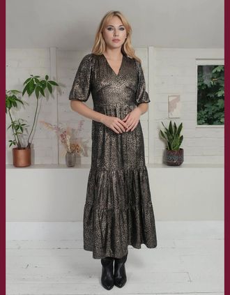 Nooki Design Womens Vivianna Lame Dress In Gold Leopard - Multi - Size: 10/8