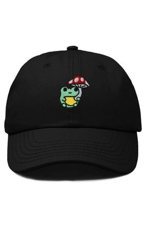 Dalix Mushroom Frog Embroidered Hat in Black at Nordstrom
