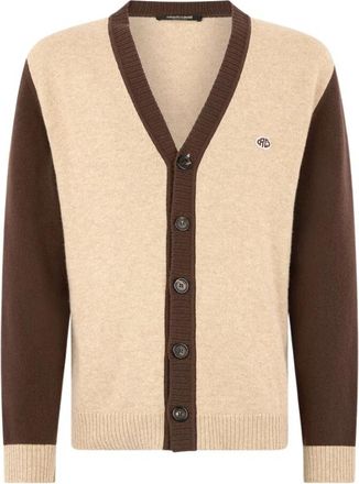 Roberto Cavalli Monogram Wol Kasjmier V-Hals Cardigan - Heren - Vesten - Bruin - XL - Wol - Truien & Vesten
