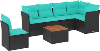 vidaXL Set De Sof&aacute;s De Jard&iacute;n 7 Pzas Con Cojines Rat&aacute;n Sint&eacute;tico Negro Vidaxl