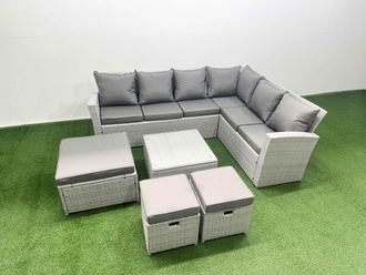 Fimous Garden Outdoor PE Rattan Furniture Set 9 Seater Rattan Garden Sofa Set in Light Grey