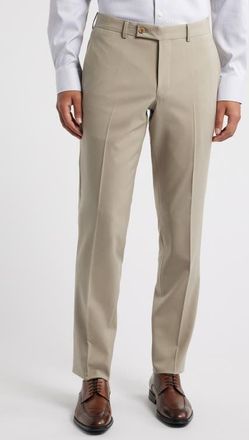 Jack Victor Patrick Flat Front Stretch Wool Dress Pants in Tan at Nordstrom, Size 30