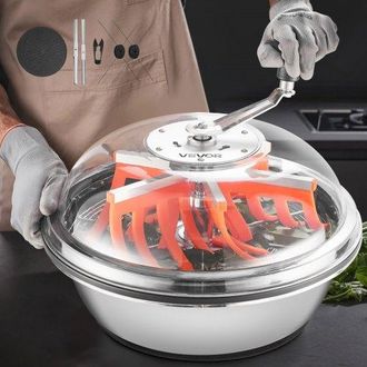 OEM M&aacute;quina Recortadora De Cuenco De Hojas Manual 420 Mm Recortadora De Cuenco De Hoja De Brote Con Tapa Transparente Y 3 Rejillas De Acero Inoxidable Par