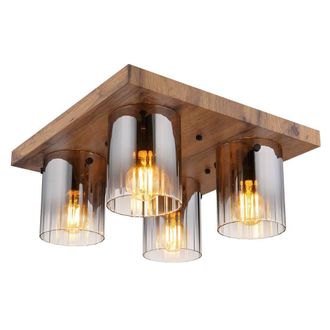Netlighting Underwood Cluster Ceiling Light Wood Look Smoke Glass 4x E27 in Brown
